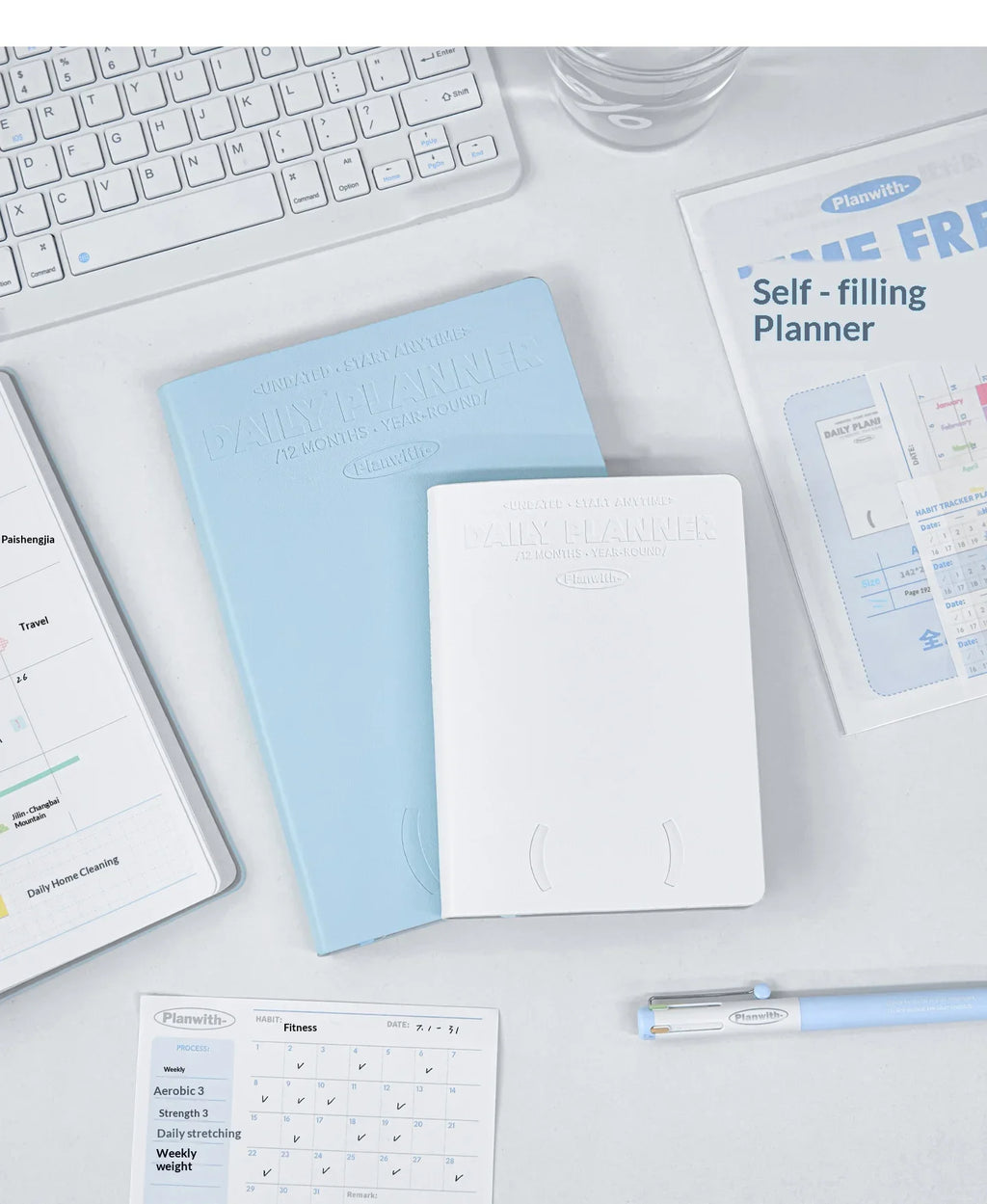 Planwith Undated Self-Fill Annual Planner – A5 / Mini / Week Style | PU Leather Cover, 96 Sheets | Start Anytime