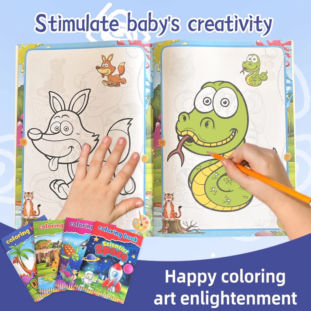 Children's Coloring Book Set – Ocean, Animals, Space & Dinosaurs | Educational Art Gift for Kids