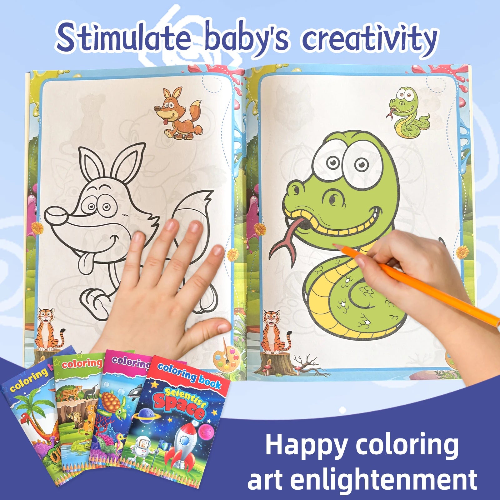 Children's Coloring Book Set – Ocean, Animals, Space & Dinosaurs | Educational Art Gift for Kids