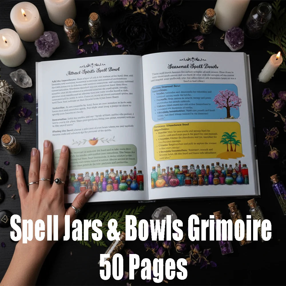 Illustrated Witchcraft Grimoire - 50-Page Spell Book with Rituals & Crystal Magic