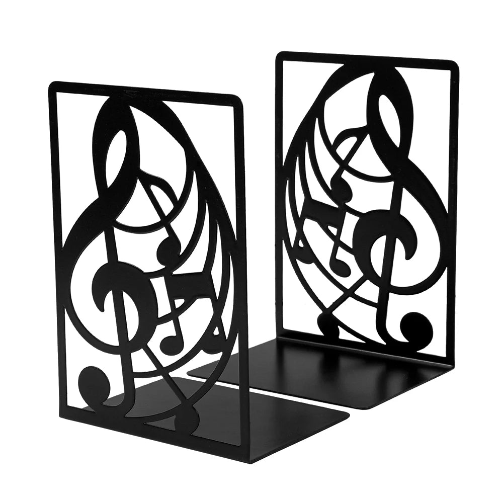 Music-Themed Metal Bookends — Heavy Duty Decorative Book Stoppers for Shelf & Desk