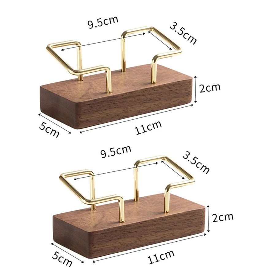 Wooden Business Card Holder with Gold Wire Stand – Desk Organizer Display | Beech or Walnut