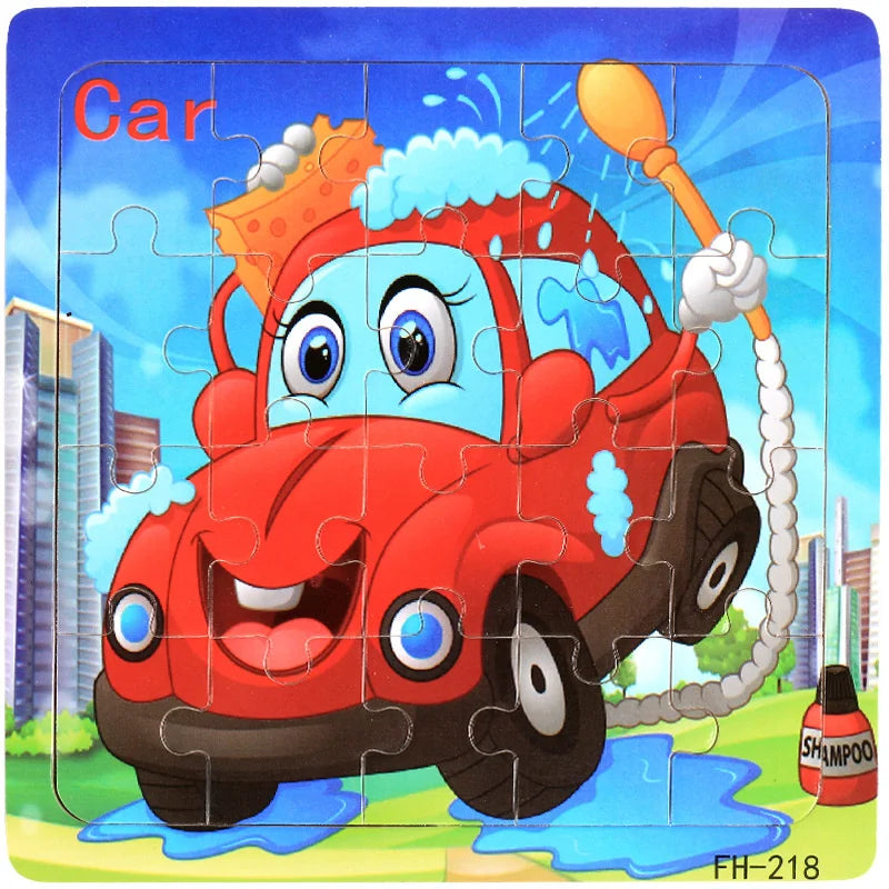 Wooden 3D Cartoon Puzzle — Montessori Educational Toy for Toddlers & Kids Ages 3–6