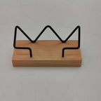 Wooden Business Card Holder with Gold Wire Stand – Desk Organizer Display | Beech or Walnut