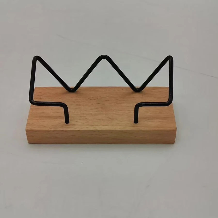 Wooden Business Card Holder with Gold Wire Stand – Desk Organizer Display | Beech or Walnut