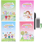 Magic Reusable Writing Practice Books | 4-Book Set with Auto-Disappearing Ink Pen