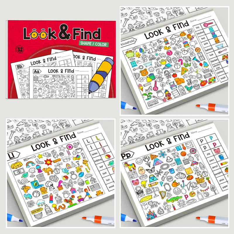Look & Find Coloring Workbook for Kids — Shapes, Colors & Handwriting Activities, Ages 3–6