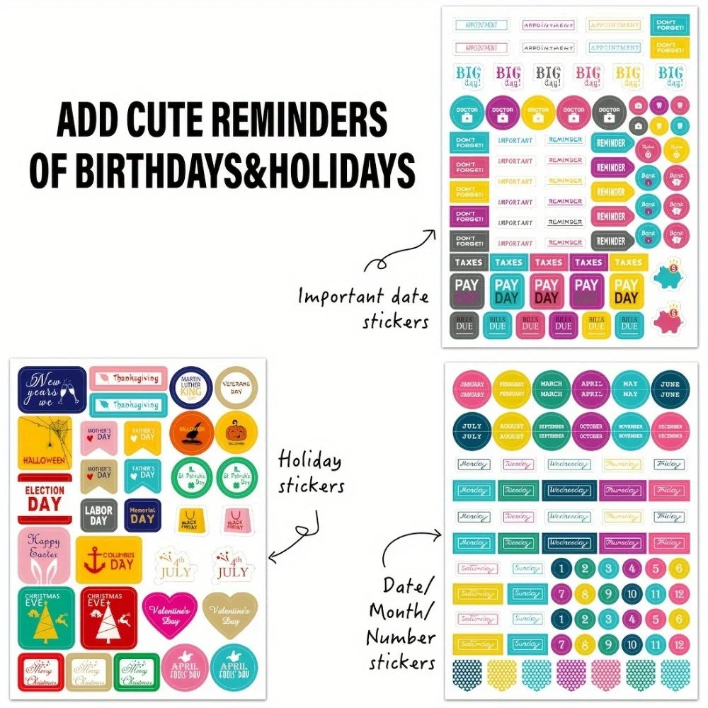 Aesthetic Planner Stickers – 12 Sheets | 650 or 720 Stickers | Holidays, Goals, Quotes, Habits, Finance & More