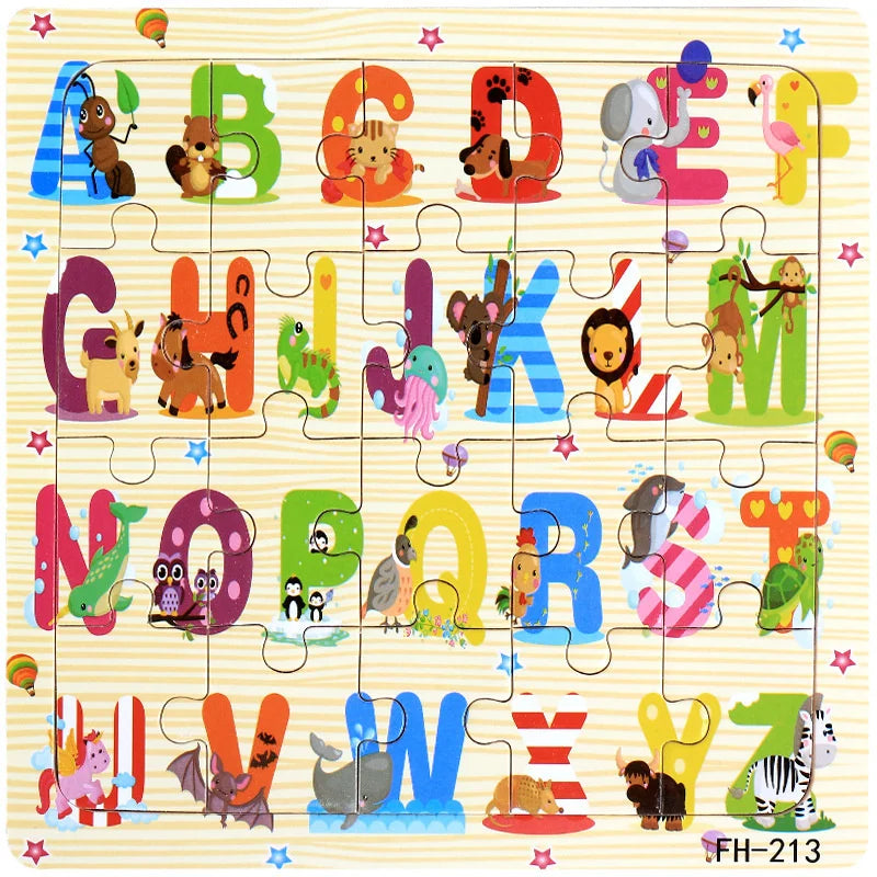 Wooden 3D Cartoon Puzzle — Montessori Educational Toy for Toddlers & Kids Ages 3–6