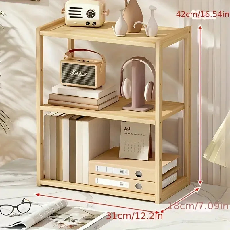Wooden Desktop Storage Rack — 2 or 3-Layer Stationery Organizer for Desk & Office