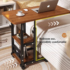 Rolling Height-Adjustable Desk with Storage Shelves – Overbed, Bedside & Study Table for Bedroom, Dorm & Home Office
