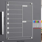 Magnetic Acrylic Fridge Weekly Calendar – Frameless Transparent Dry-Erase Planner | 7-Day Meal & Grocery Board | 8 Markers Included