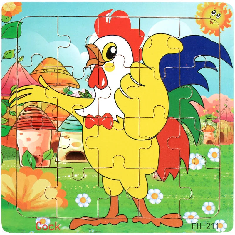Wooden 3D Cartoon Puzzle — Montessori Educational Toy for Toddlers & Kids Ages 3–6