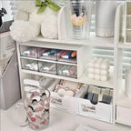 Double-Layer Desktop Stationery Organizer in White | Multi-Compartment Storage Shelf | Office & School Desk Essential