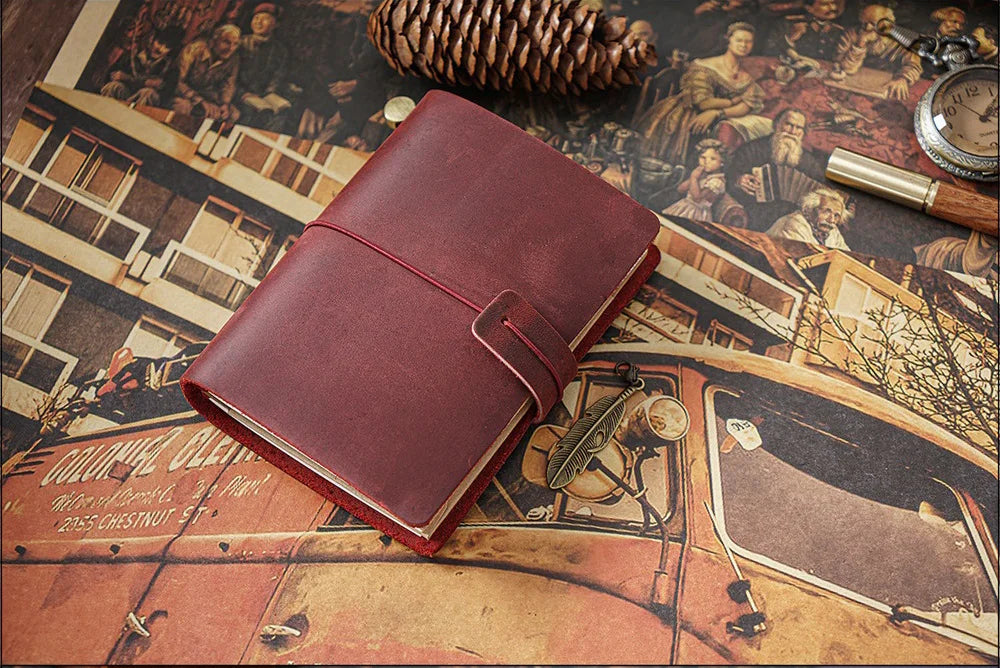 Genuine Leather Refillable Travel Journal - Handmade Retro Notebook with 192 Pages