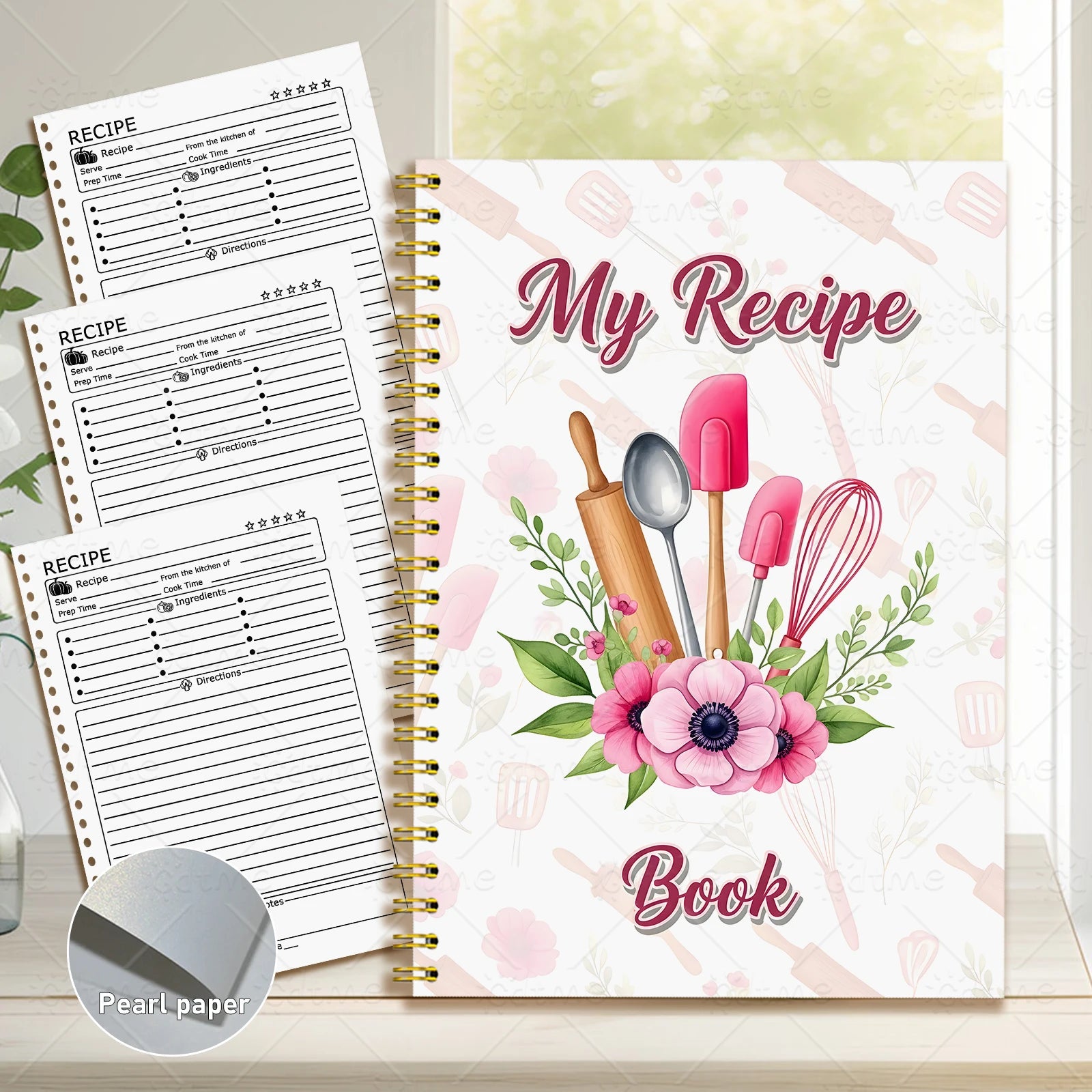 Recipe Notebook - Cute Kitchen Planner & Food Journal with Pastel Patterns (2 Designs)