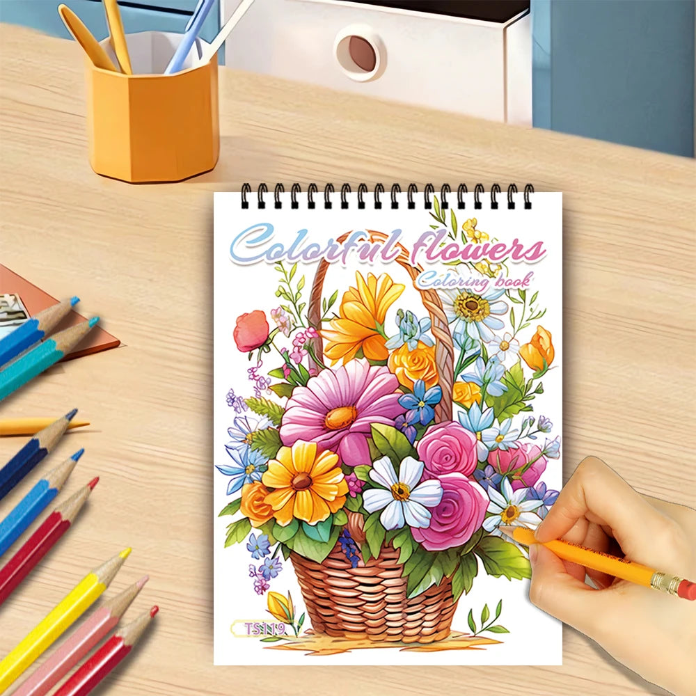 Adult Spiral Coloring Book - 30 Sheets Nature & Floral Themes | 11.2x8.3" Landscape Format | Birthday & Holiday Gift