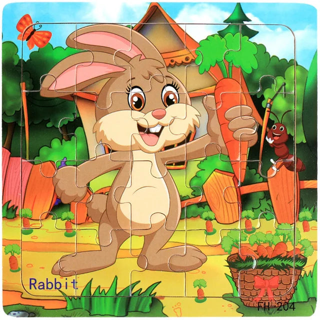 Wooden 3D Cartoon Puzzle — Montessori Educational Toy for Toddlers & Kids Ages 3–6