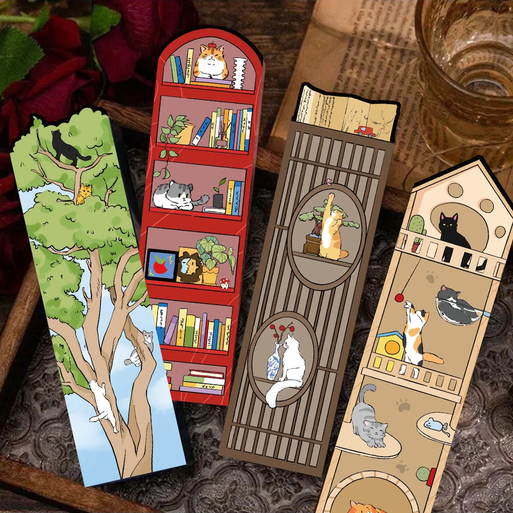 Cartoon Cat World Bookmarks Set of 30 | Waterproof PVC Graffiti Style | Reading, Laptop & Luggage Stickers | Perfect Gift for Book Lovers