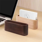Wooden Business Card Holder - Premium Desk Organizer in Beech & Walnut