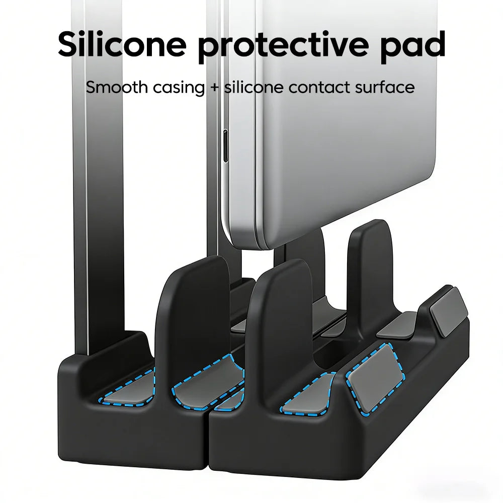 2-in-1 Foldable Laptop Stand & Vertical Storage Rack – Adjustable, Foldable | MacBook, iPad, Tablet & Phone