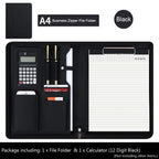 Executive A4 Leather Portfolio Folder – Zippered PU Leather Padfolio | With or Without Calculator | Black, Bronze, Blue & Brown