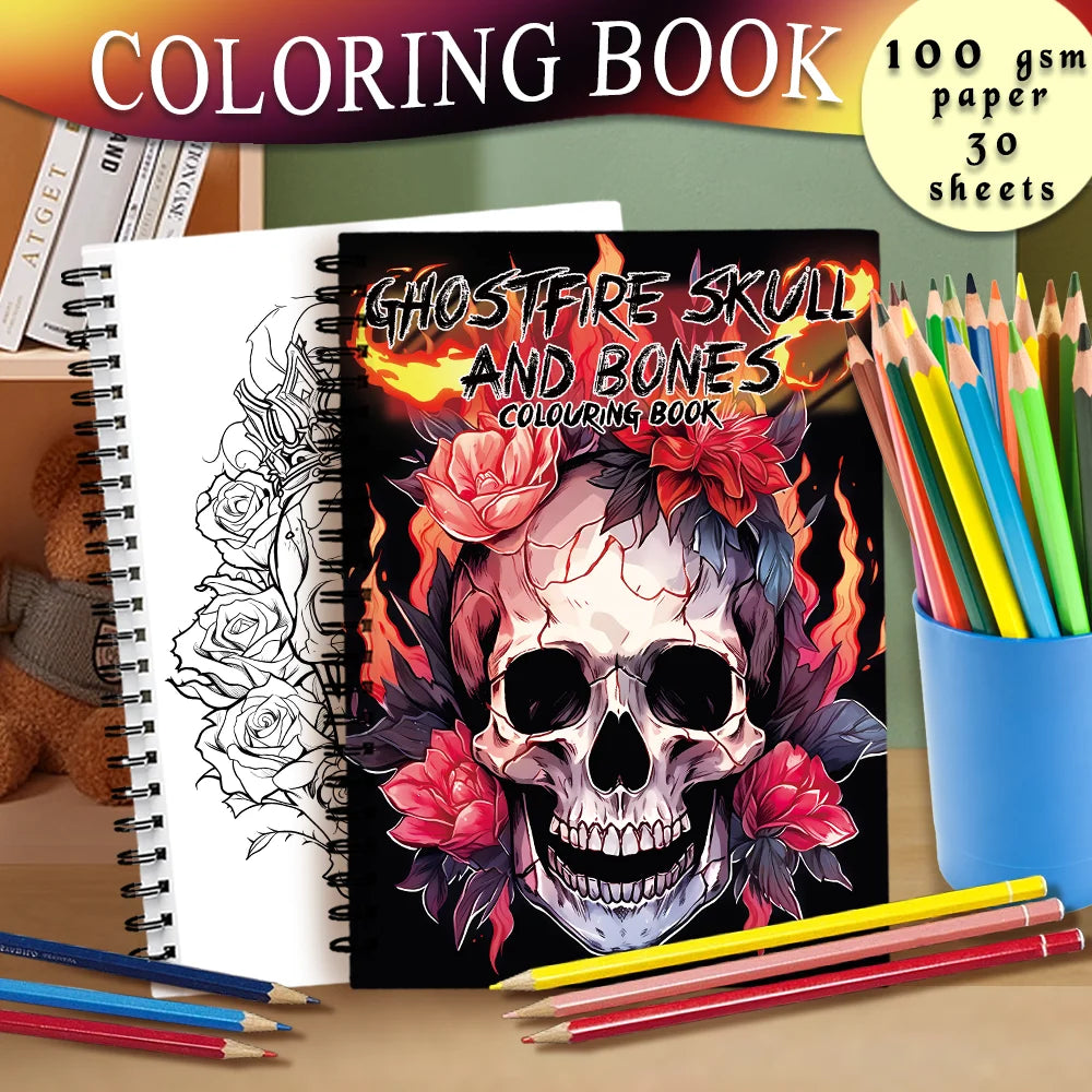 Adult Spiral Coloring Book — 30 Sheets, 100gsm Thick Paper, Mixed Themes