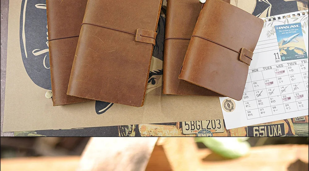 Genuine Leather Refillable Travel Journal - Handmade Retro Notebook with 192 Pages