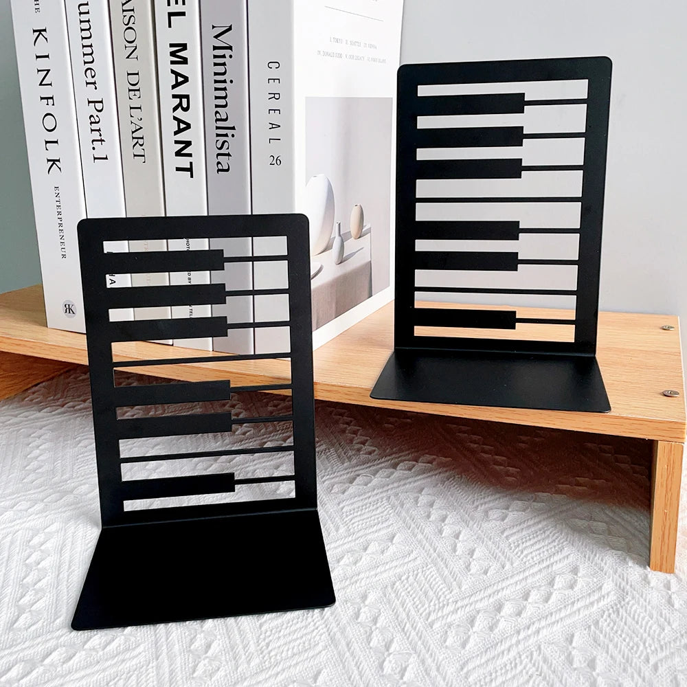 Music-Themed Metal Bookends — Heavy Duty Decorative Book Stoppers for Shelf & Desk