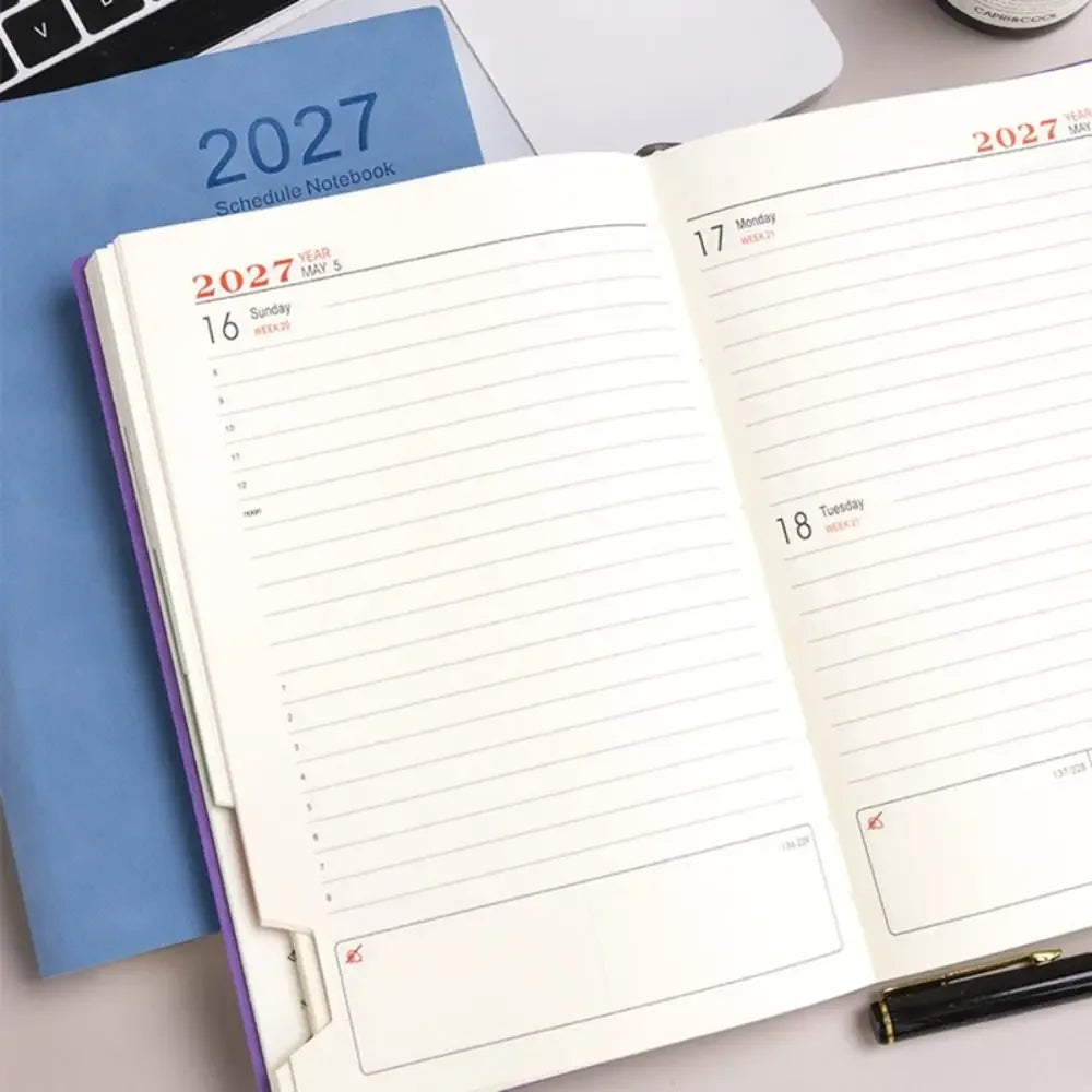 2027 Schedule Notebook – A5 Portable Planner | 365-Day Agenda with Monthly, Weekly & Daily Pages | PU Leather Cover | 6 Colors