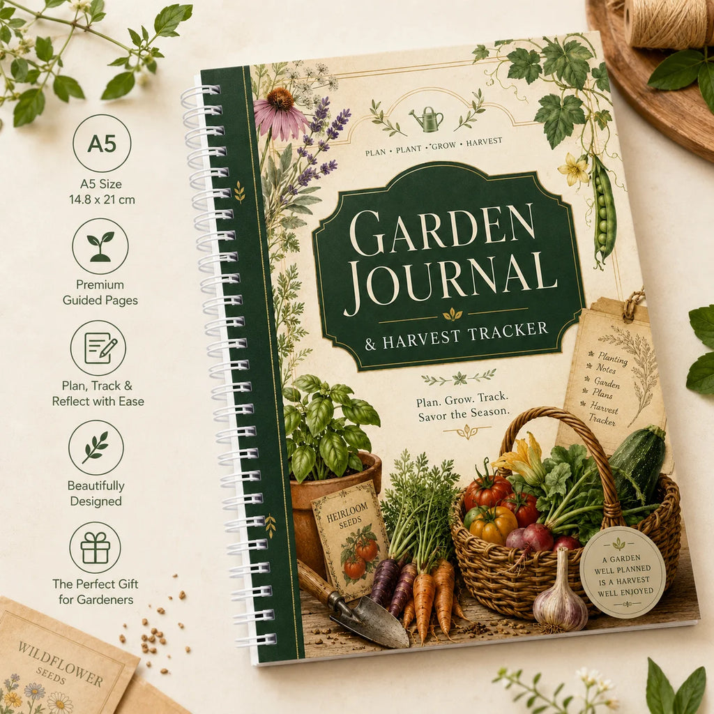 Garden Journal & Harvest Tracker – A5 Spiral Planner Notebook | Guided Pages for Gardeners & Plant Lovers | Gardening Gift