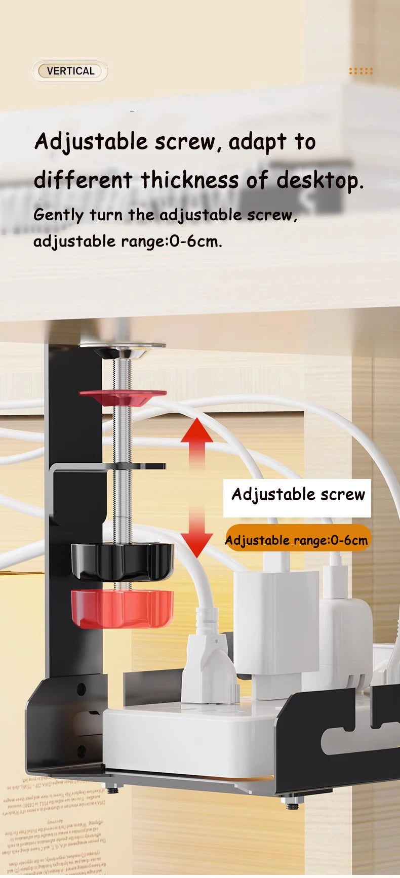 Under-Desk Cable Management Rack — Telescopic Metal Storage Tray, No Drilling Required