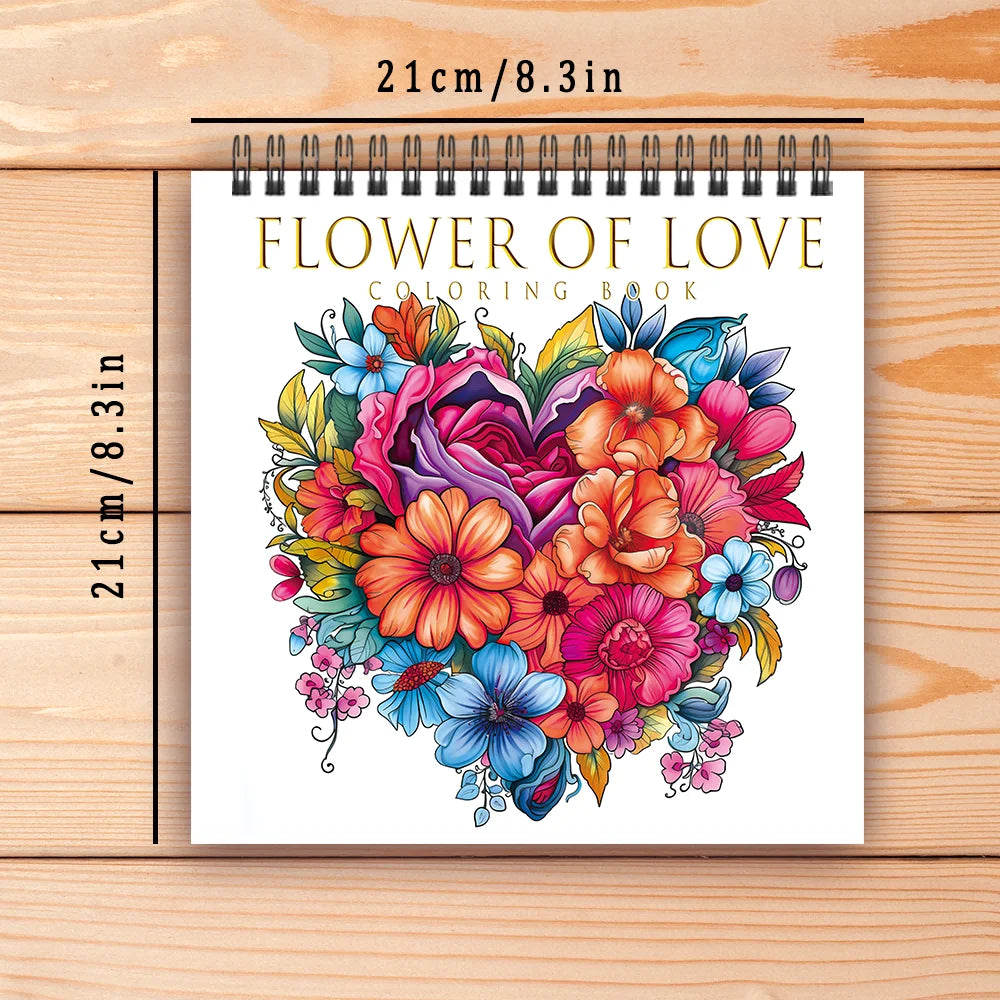 Adult level Spiral Coloring Book - 30 Sheets Floral Designs with Light Shading | 8.3x8.3" | Birthday & Holiday Gift