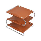 Three-Layer Desk Shelf Organizer in Brown | PU Leather & Metal Rack | File Sorting, Display & Multi-Use Storage