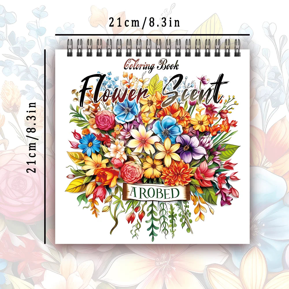 Adult level Spiral Coloring Book - 30 Sheets Floral Designs with Light Shading | 8.3x8.3" | Birthday & Holiday Gift