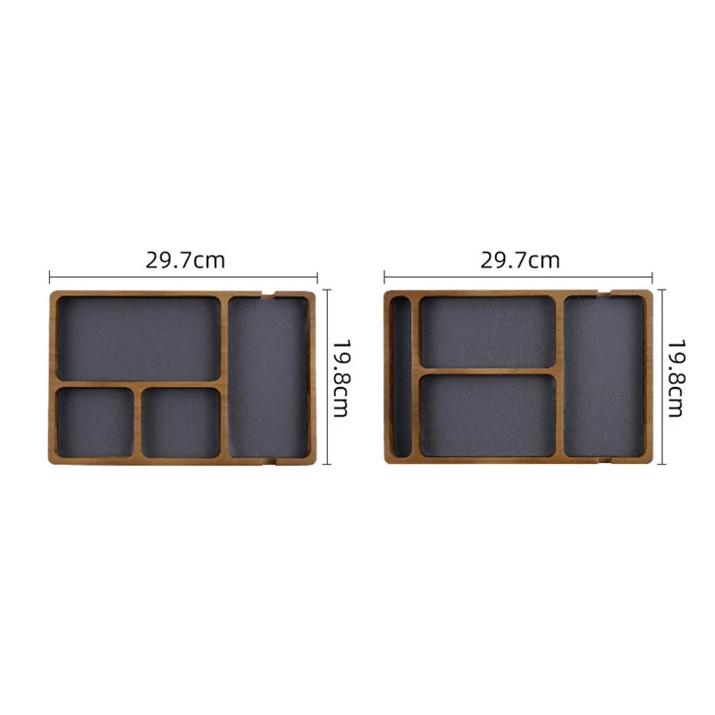 Wooden Desktop Storage Organizer Box with Compartments | Glasses, Phone, Earphones & Sundries | 2 Designs | Home & Office