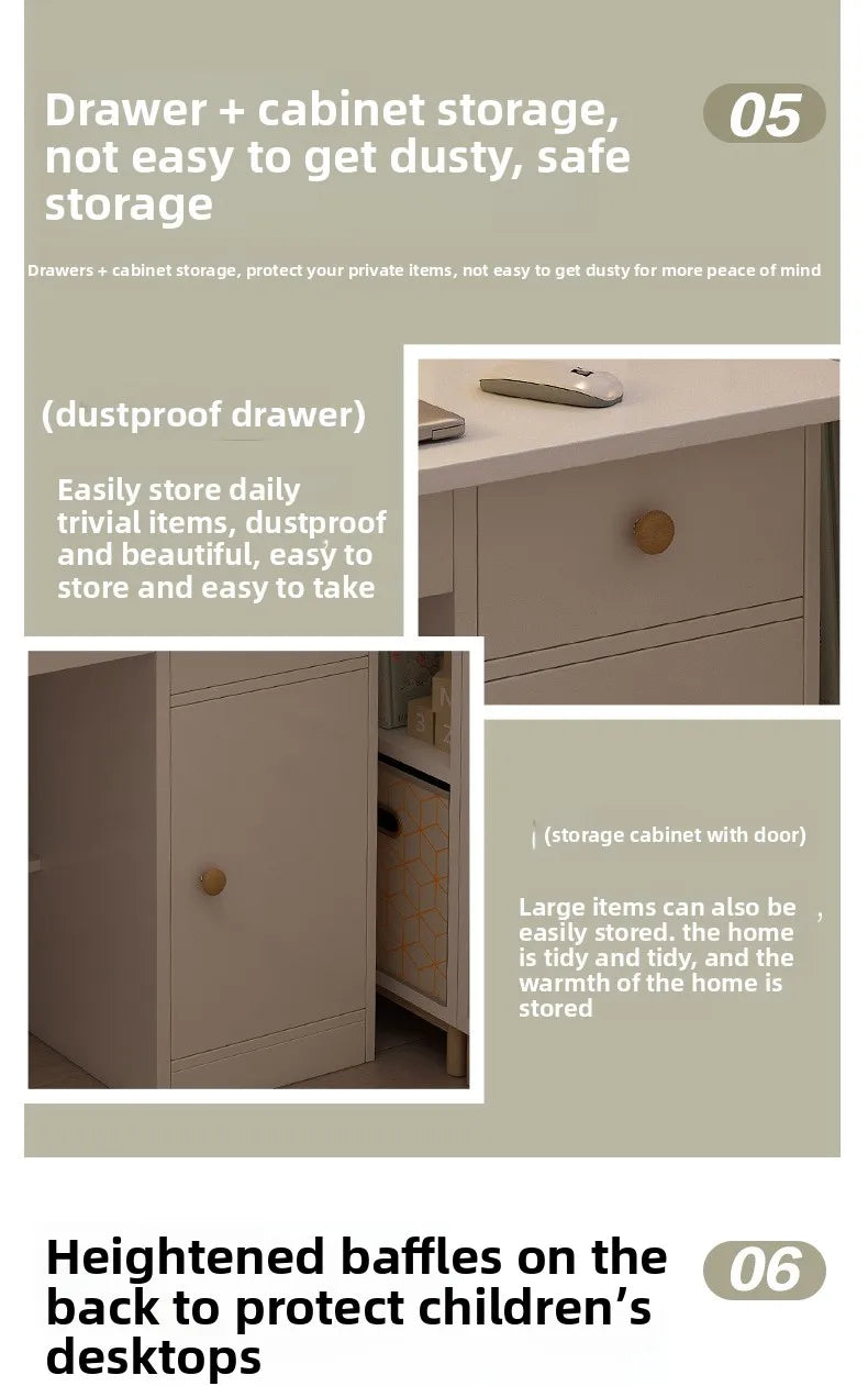 Kids & Teen Study Desk with Built-In Bookshelf – Integrated Storage Unit for Bedroom | 60cm & 80cm, Simple or Cabinet Version