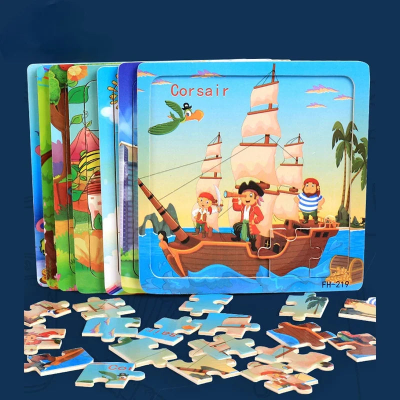 Wooden 3D Cartoon Puzzle — Montessori Educational Toy for Toddlers & Kids Ages 3–6