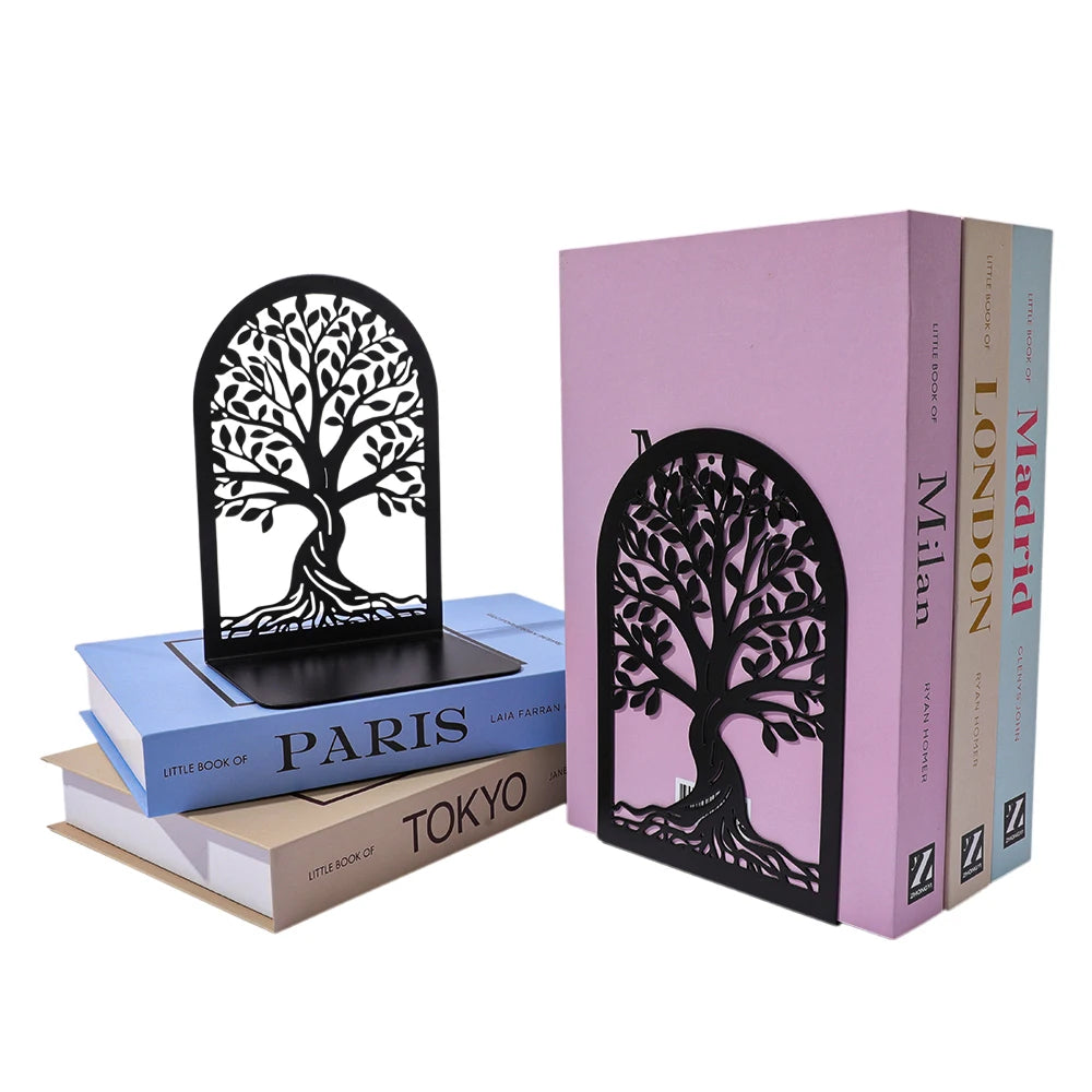 Tree of Life Metal Bookends | Decorative Book Holders for Heavy Books