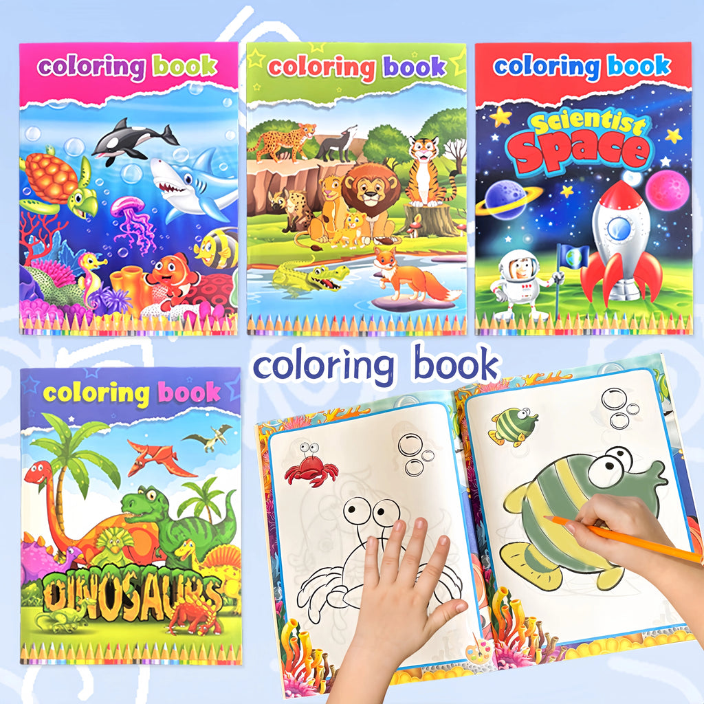 Children's Coloring Book Set – Ocean, Animals, Space & Dinosaurs | Educational Art Gift for Kids