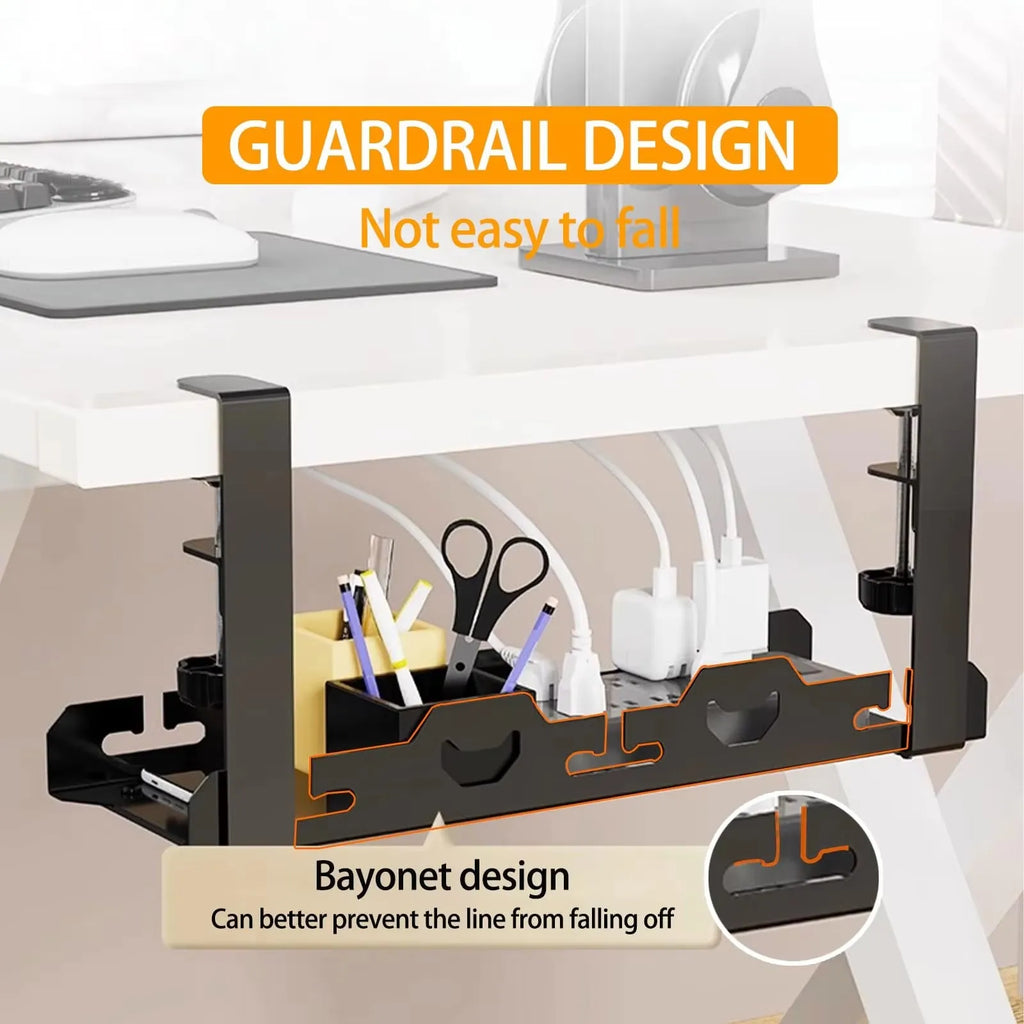 Under-Desk Cable Management Rack — Telescopic Metal Storage Tray, No Drilling Required