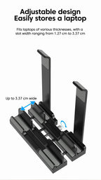 2-in-1 Foldable Laptop Stand & Vertical Storage Rack – Adjustable, Foldable | MacBook, iPad, Tablet & Phone