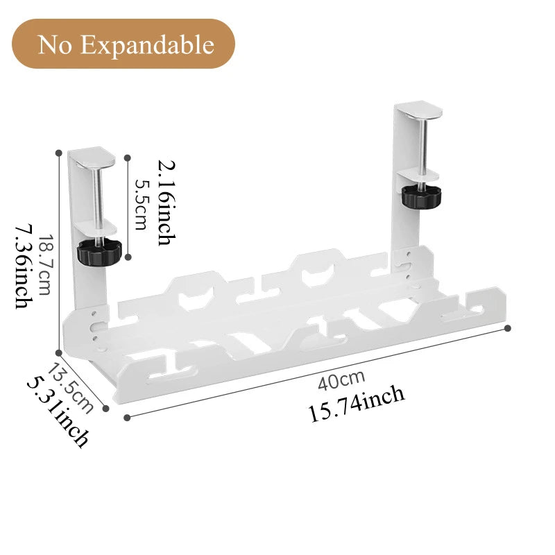Under-Desk Cable Management Rack — Telescopic Metal Storage Tray, No Drilling Required
