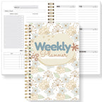 Undated Weekly Planner – A5 Spiral Journal | Weekly Goals, To-Do List & Habit Tracker | Romantic Boho Floral Cover