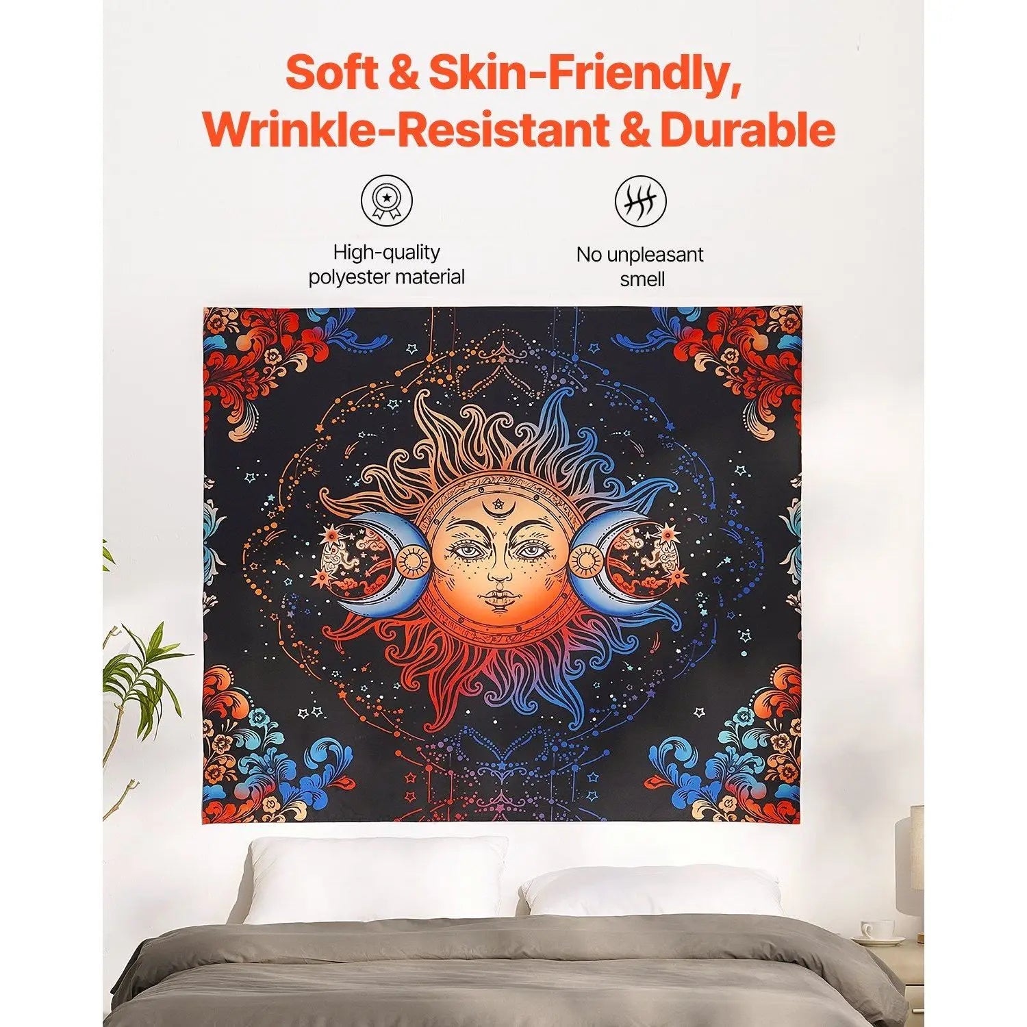Sun & Moon Mystic Wall Tapestry – Psychedelic Bohemian Floral | Vintage Home Decor for Bedroom & Living Room