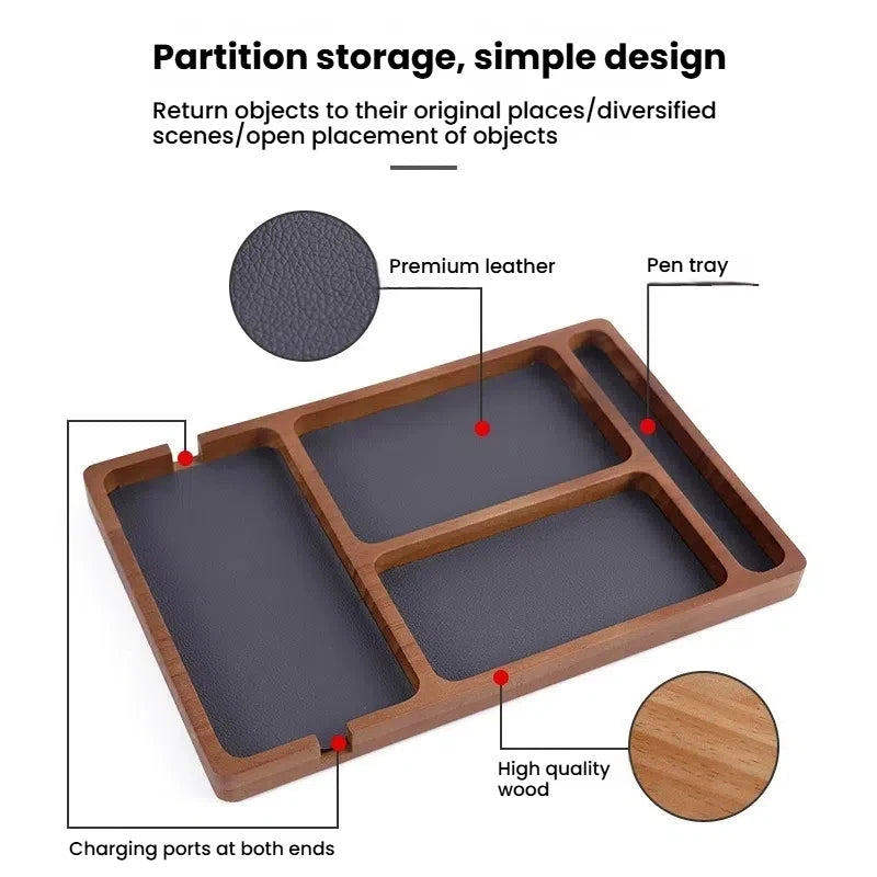 Wooden Desktop Storage Organizer Box with Compartments | Glasses, Phone, Earphones & Sundries | 2 Designs | Home & Office