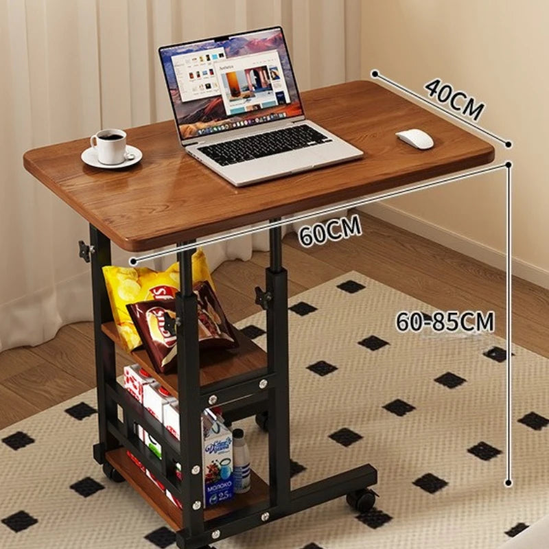 Rolling Height-Adjustable Desk with Storage Shelves – Overbed, Bedside & Study Table for Bedroom, Dorm & Home Office