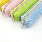 Kawaii Candy Color Pencil Case - Polka Dot Canvas Pen Pouch | 5 Pastel Colors | School & Office Stationery
