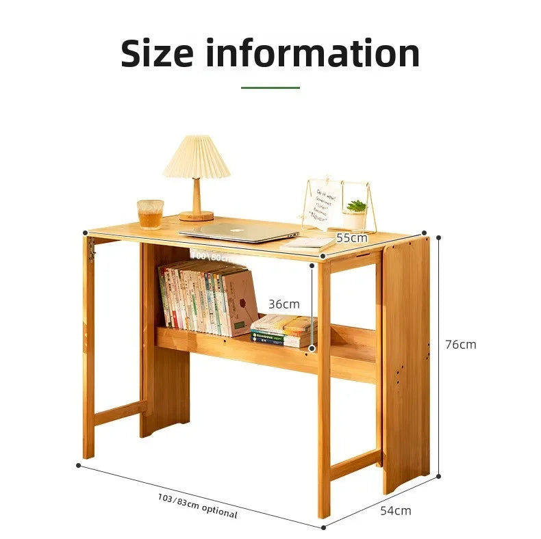 Foldable Bamboo Desk with Built-In Storage Shelf – No-Assembly Space-Saving Study & Computer Desk for Bedroom & Small Spaces