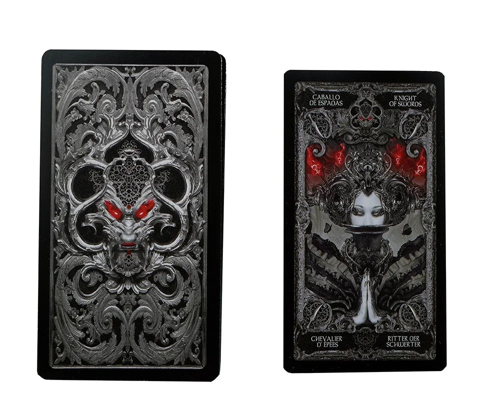 XIII Dark Tarot Deck - 78 Cards Gothic Mysterious Divination | 5 Languages on Every Card | QR Guide Included | Adults 18+